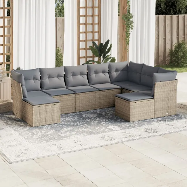 vidaXL 9-delige Loungeset met kussens poly rattan beige, foto 2