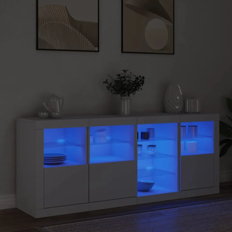 vidaXL Dressoir met LED-verlichting 164x37x67 cm wit, foto 4