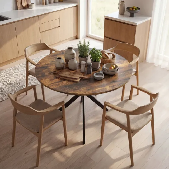 MODENUIT Eettafel - Rond voor 4 Personen - Industriële Stalen X-Poot - Hout - Rustiek Bruin - 100x100x75 Cm Rustic Brown