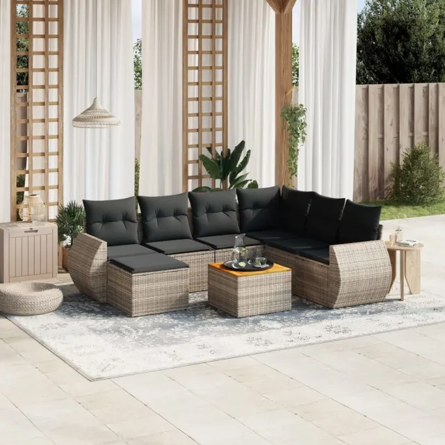 vidaXL 8-delige Loungeset met kussens poly rattan grijs, foto 2