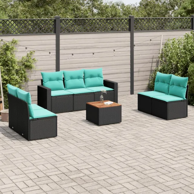 vidaXL 8-delige Loungeset met kussens poly rattan zwart, foto 2