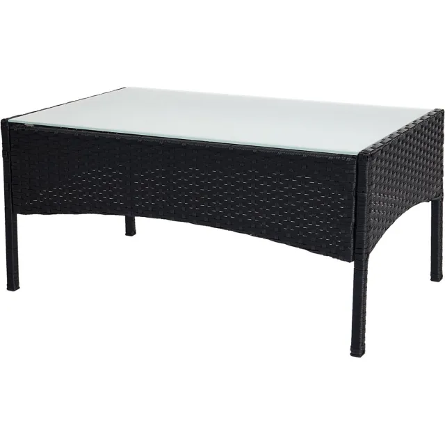 Cosmo Casa Allround Tuintafel - Polyrotan Weefsel, Stalen Frame en Glas Tafelblad Zwart