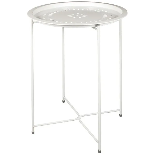 HOME DECO FACTORY Bijzettafel - wit - metaal - D46 cm - plantenpot verhoger - binnen/buiten