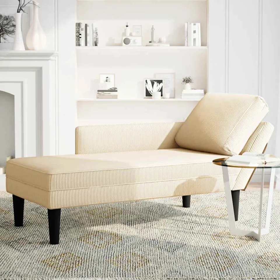 vidaXL Chaise longue met kussen corduroy stof crèmekleurig, foto 3