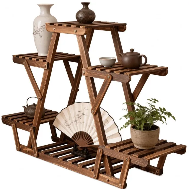 Mura Logistiek Mura Plantenrek - Kast - Boekenkast - Wandrek - Opbergrek - Boekenrek - 6 Opberglagen - Houten Constructie - Max 30 kg - Bruin