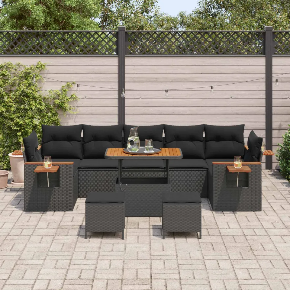 vidaXL Tuinbankenset 10 st Zwart poly rattan, foto 3