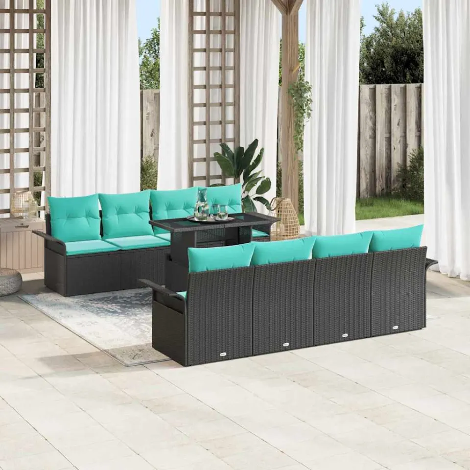 vidaXL Tuin Sofa Set 9 st 8-zits Zwart Polyrotan, foto 3
