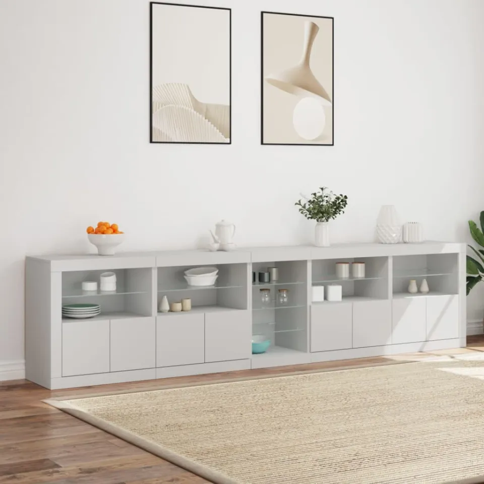 vidaXL Dressoir met LED-verlichting 283x37x67 cm wit, foto 2