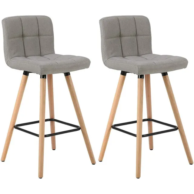 Dripio Barkruk Janja - Met hoge rugleuning - Linnen - Barstoelen - Ergonomisch - Zithoogte 70cm - Grijs - Set van 2 - Keuken en bar