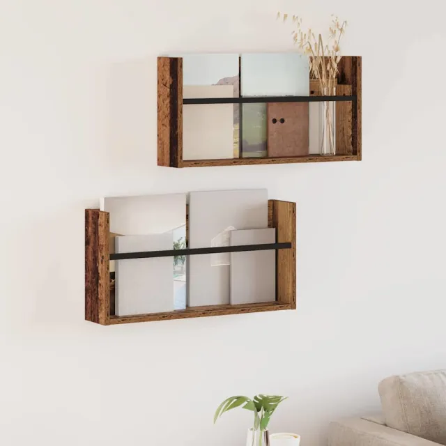 vidaXL Tijdschrift Rek 2 st Oudhout 60 x 12 x 30 cm Bewerkt hout bruin, foto 2