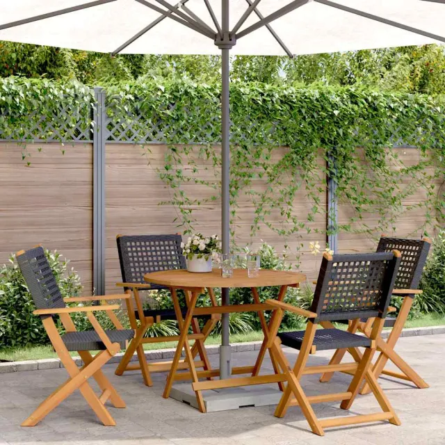 vidaXL 5-delige Tuinset poly rattan en massief hout zwart, foto 2