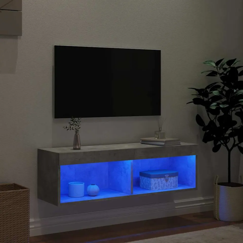 vidaXL Tv-meubel met LED-verlichting 100x30x30 cm betongrijs grijs, foto 2