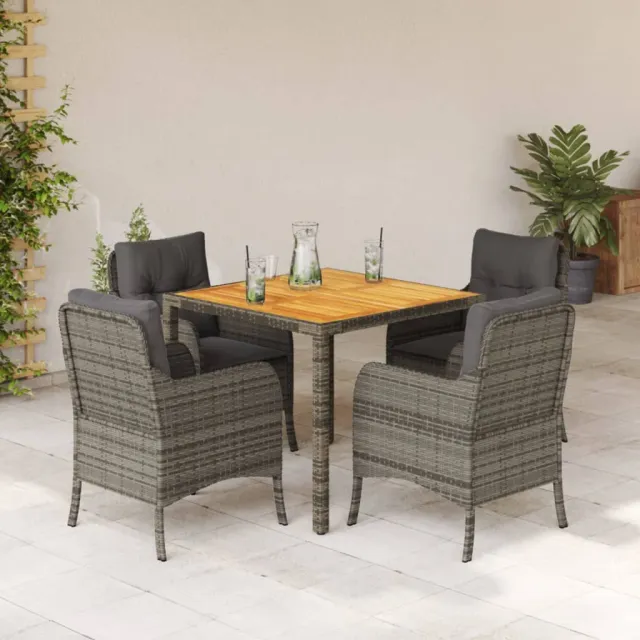 vidaXL 5-delige Tuinset met kussens poly rattan grijs