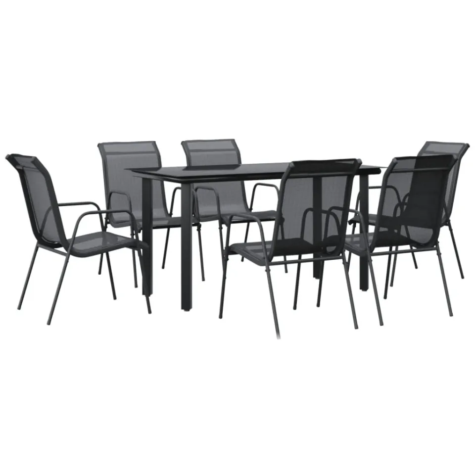 vidaXL 7-delige Tuinset textileen en staal zwart, foto 3