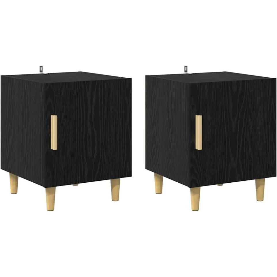 vidaXL Nachtkastje 2 st Zwart Eiken 40 x 40 x 50 cm Bewerkt hout, foto 3