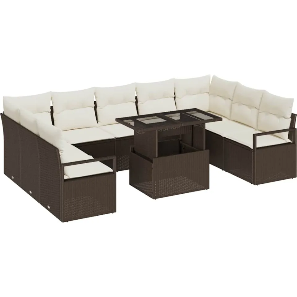 vidaXL Tuin Sofa Set 10 st Bruin Poly riet, foto 3