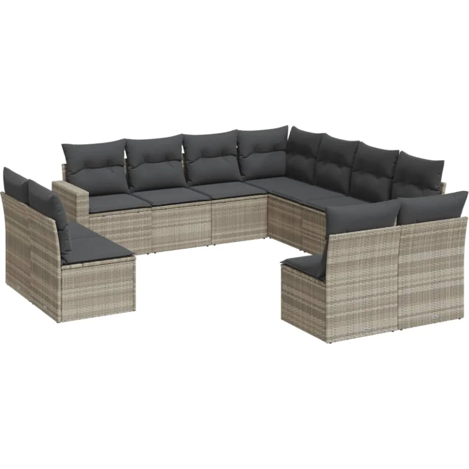 vidaXL 11-delige Loungeset met kussens poly rattan lichtgrijs grijs, foto 3
