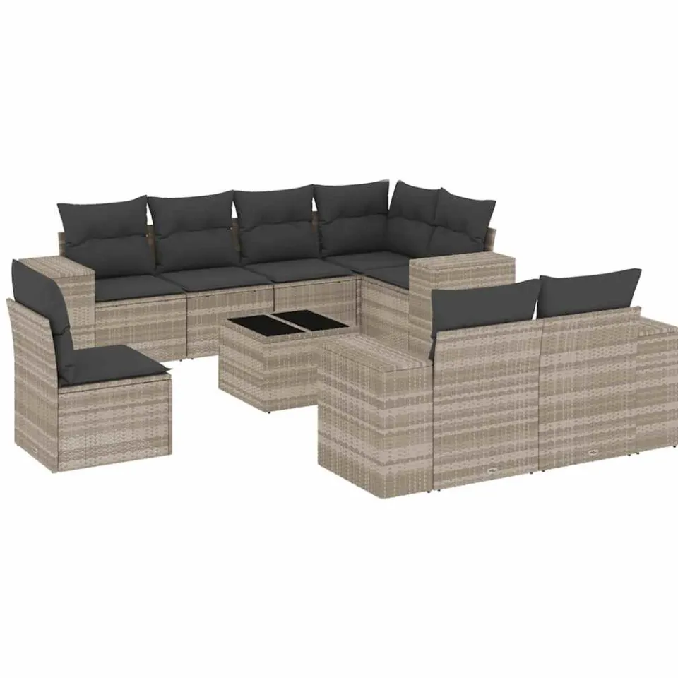vidaXL 9-delige Loungeset met kussens poly rattan lichtgrijs grijs, foto 3