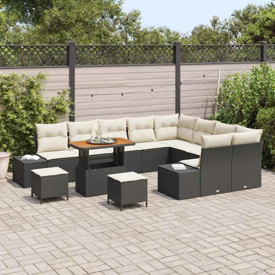 vidaXL Tuinbankenset 12 st Zwart poly rattan, foto 2