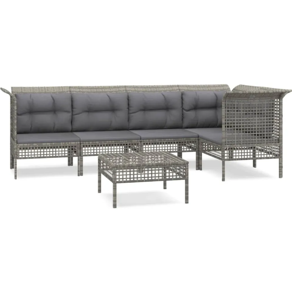 vidaXL 6-delige Loungeset met kussens poly rattan grijs
