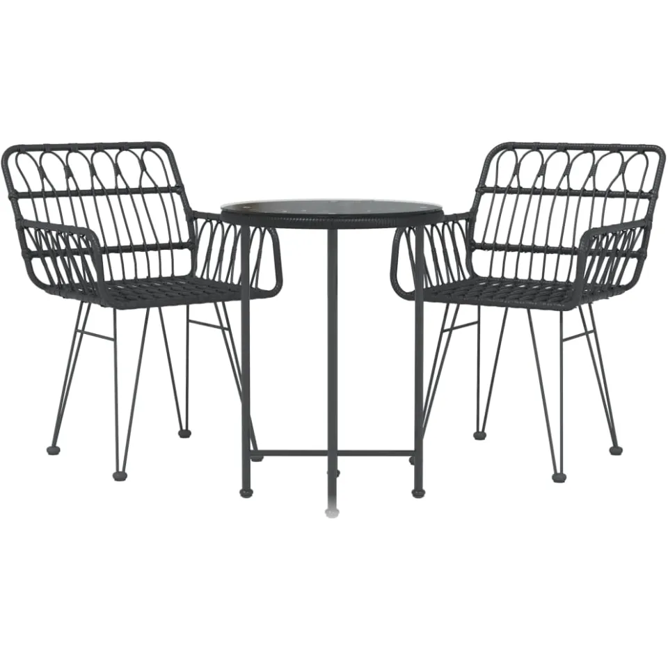 vidaXL 3-delige Tuinset poly rattan zwart