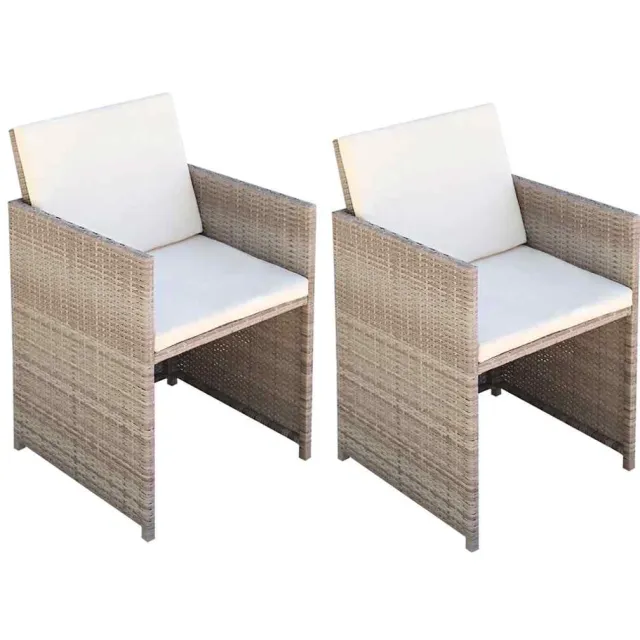 vidaXL Tuinstoelen 2 st met kussens poly rattan beige