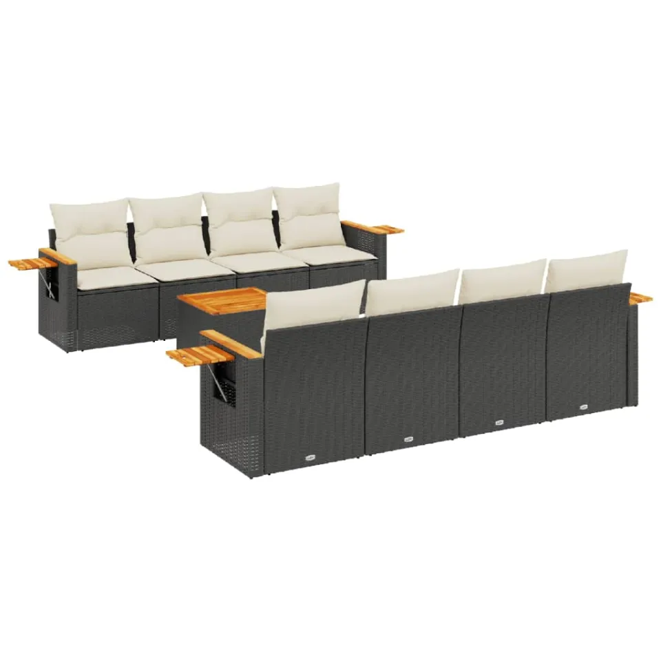 vidaXL 9-delige Loungeset met kussens poly rattan zwart, foto 3