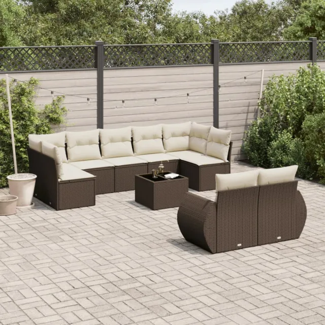 vidaXL 10-delige Loungeset met kussens poly rattan bruin, foto 2
