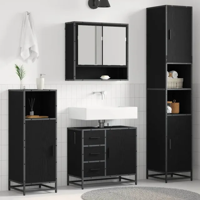 vidaXL Badkamermeubelset 3 st Zwart Eiken 35 x 37,5 x 188,5 cm, foto 2