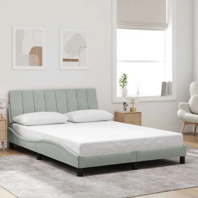 vidaXL Bedframe zonder matras "Hanko" 140x200 cm fluweel lichtgrijs