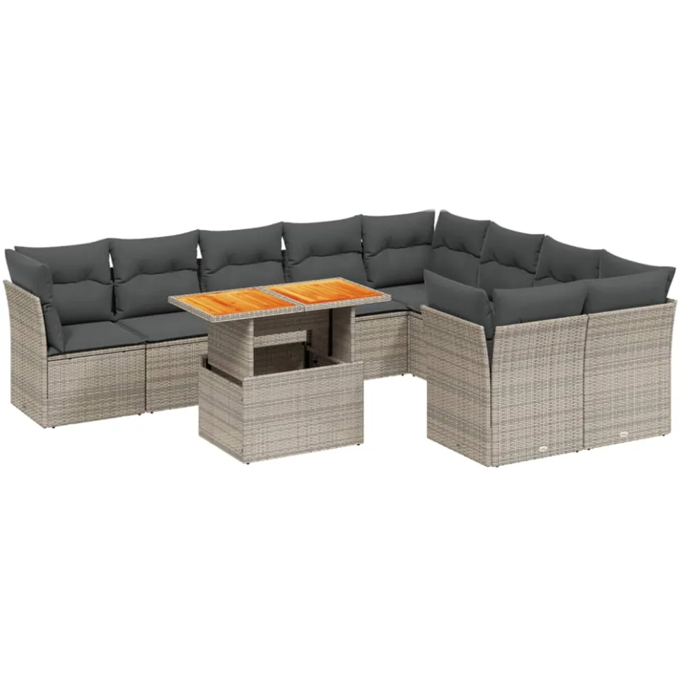 vidaXL 10-delige Loungeset met kussens poly rattan grijs, foto 3
