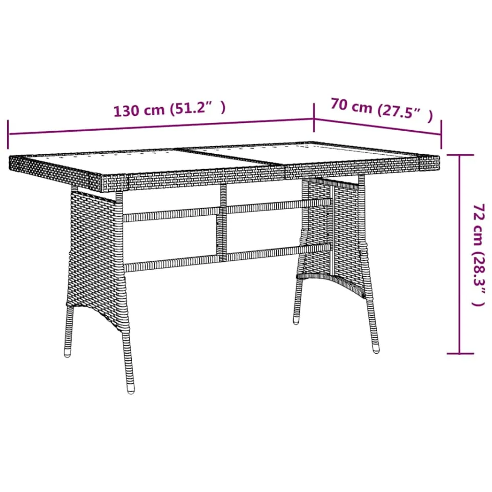 vidaXL Tuintafel 130x70x72 cm poly rattan en massief acaciahout grijs, foto 4