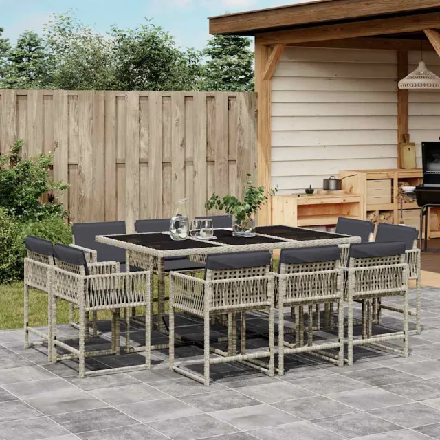 vidaXL 11-delige Tuinset met kussens poly rattan lichtgrijs grijs, foto 2