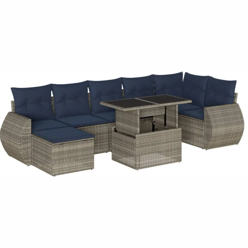 vidaXL 8-delige tuinbankset met kussens, grijs polyrotan, foto 3
