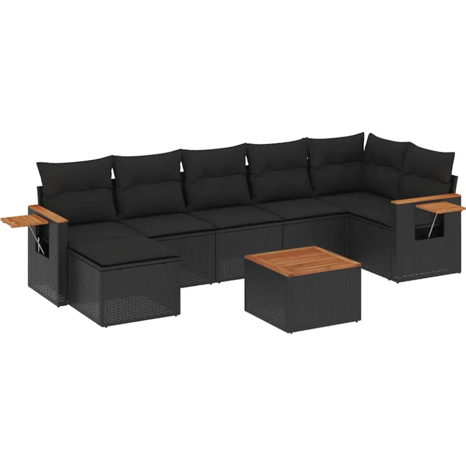 vidaXL 8-delige Loungeset met kussens poly rattan zwart