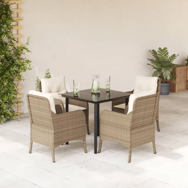 vidaXL 5-delige Tuinset met kussens poly rattan beige, foto 2