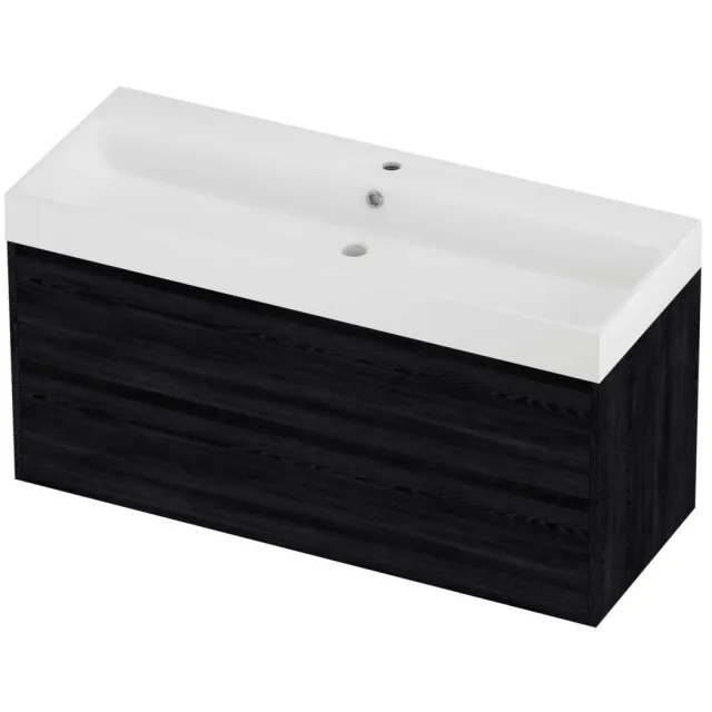 Proline Podium Badmeubelset Polystone Loft 1 Kraangat Greeploos 120x46x62 cm Mat White Black Oak Eiken