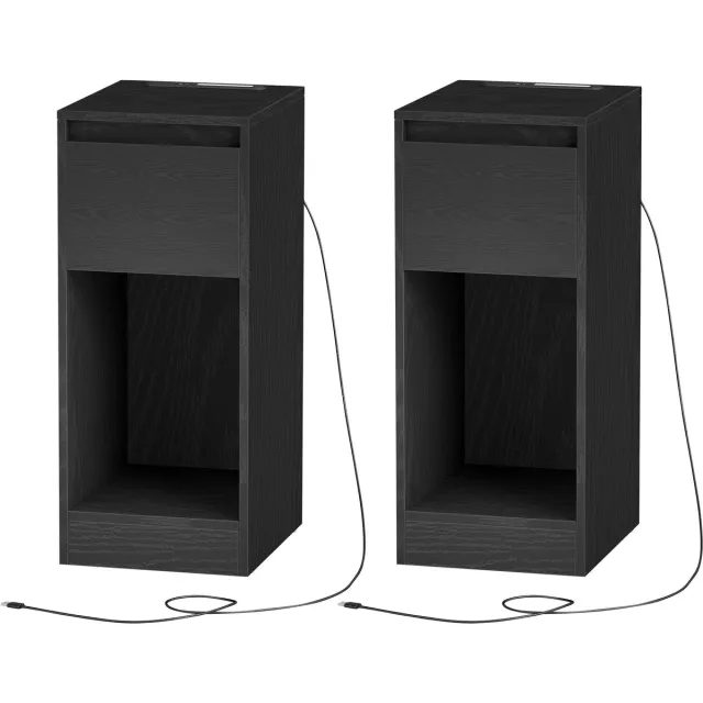 Vasagle Nachtkastje - Set van 2 - Met LED-Verlichting en USB-A/USB-C Poorten - Lade en Open Vak Ebbenhoutzwart