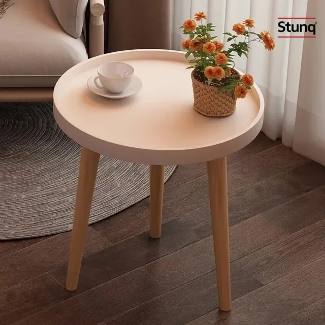 Stunq Ronde Bijzettafel Wit met Houten Poten