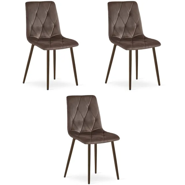 LEOBERT LIBRA Eetkamerstoelen – Set van 3 – Groen Velvet – Walnootkleurige Houten Poten – Comfortabele Gestoffeerde Zitting – Modern Design – Velvet Stoel voor Woonkamer, Keuken en Eetkamer – Max. 110 kg per Stoel