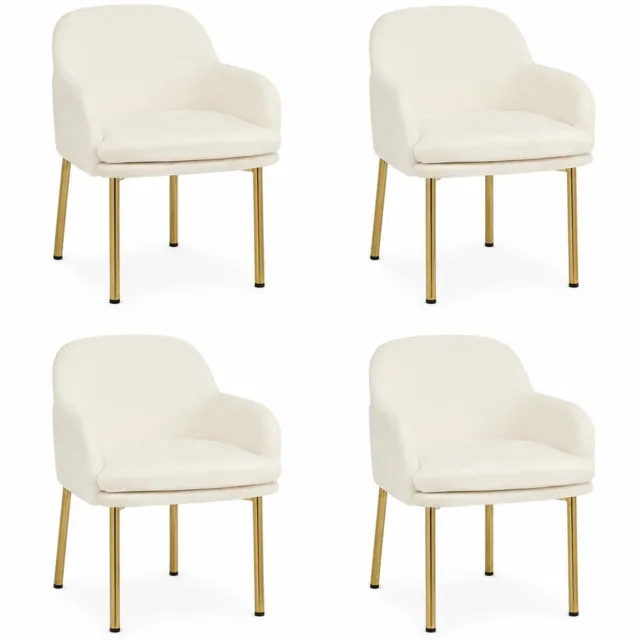 KOMHTOM 4 stuks moderne eetkamerstoelen, gestoffeerde stoelen met gebogen rugleuning en in hoogte verstelbare poten, goudkleurig frame, draagvermogen tot 125 kg, voor eetkamer, keuken (wit)
