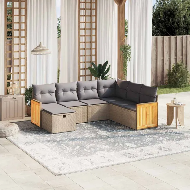 vidaXL 7-delige Loungeset met kussens poly rattan gemengd beige, foto 2