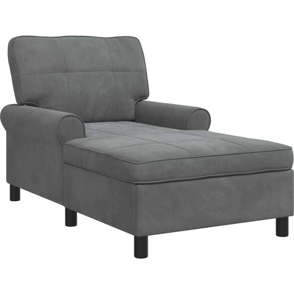 vidaXL Chaise Lounge met kussen Donkergrijs 91 x 157 x 91 cm Fluweel grijs, foto 4