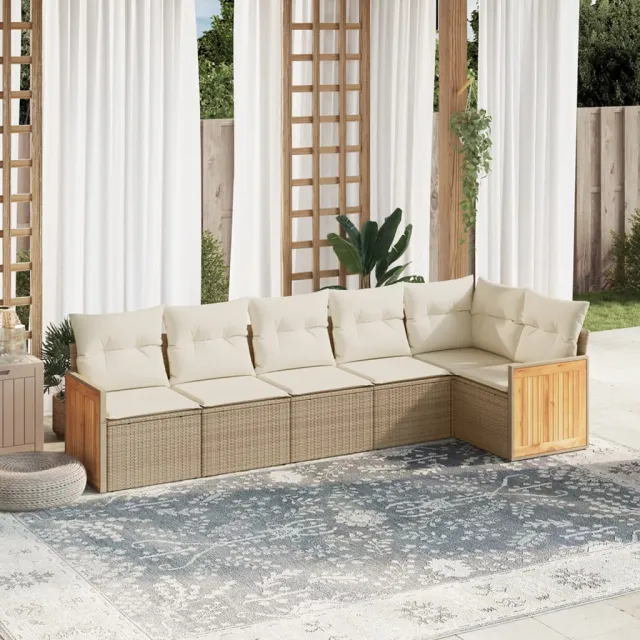vidaXL 6-delige Loungeset met kussens poly rattan beige, foto 2