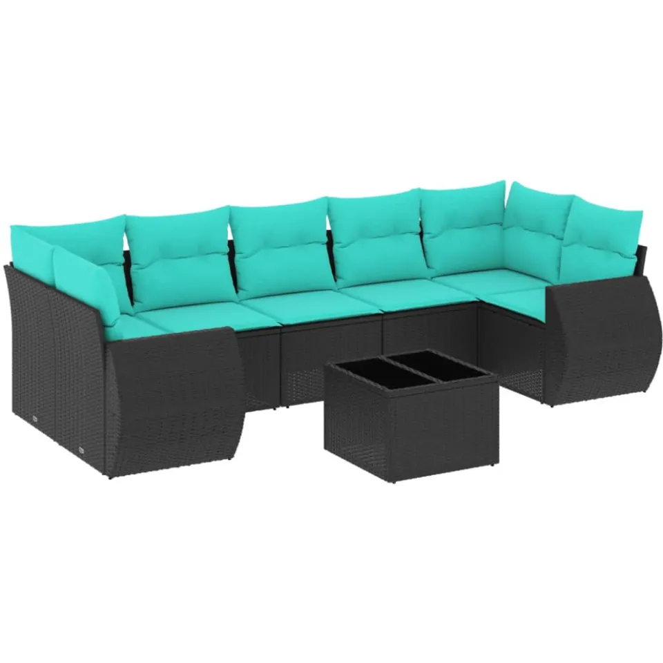 vidaXL 8-delige tuinbankset met kussens, zwart polyrotan, foto 3