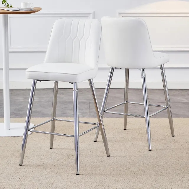 STILVORA Barkruk 100 Cm – Set Van 2 – Met Voetsteun En Rugleuning – Voor Keukenbar En Hoge Tafel – Metaal En Pu Leer – Wit Zilver