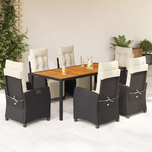 vidaXL 7-delige Tuinset met kussens poly rattan zwart, foto 2