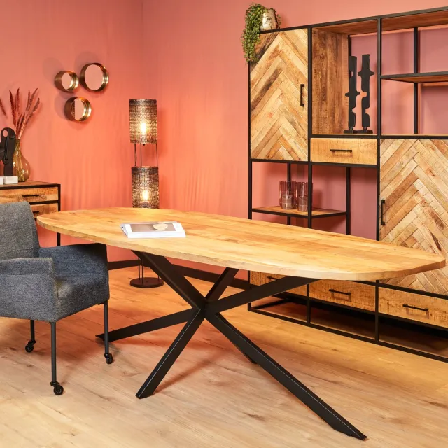 Starfurn Eettafel mangohout - Eettafel Mia - Eetkamertafel industrieel 200 cm Bruin, Zwart