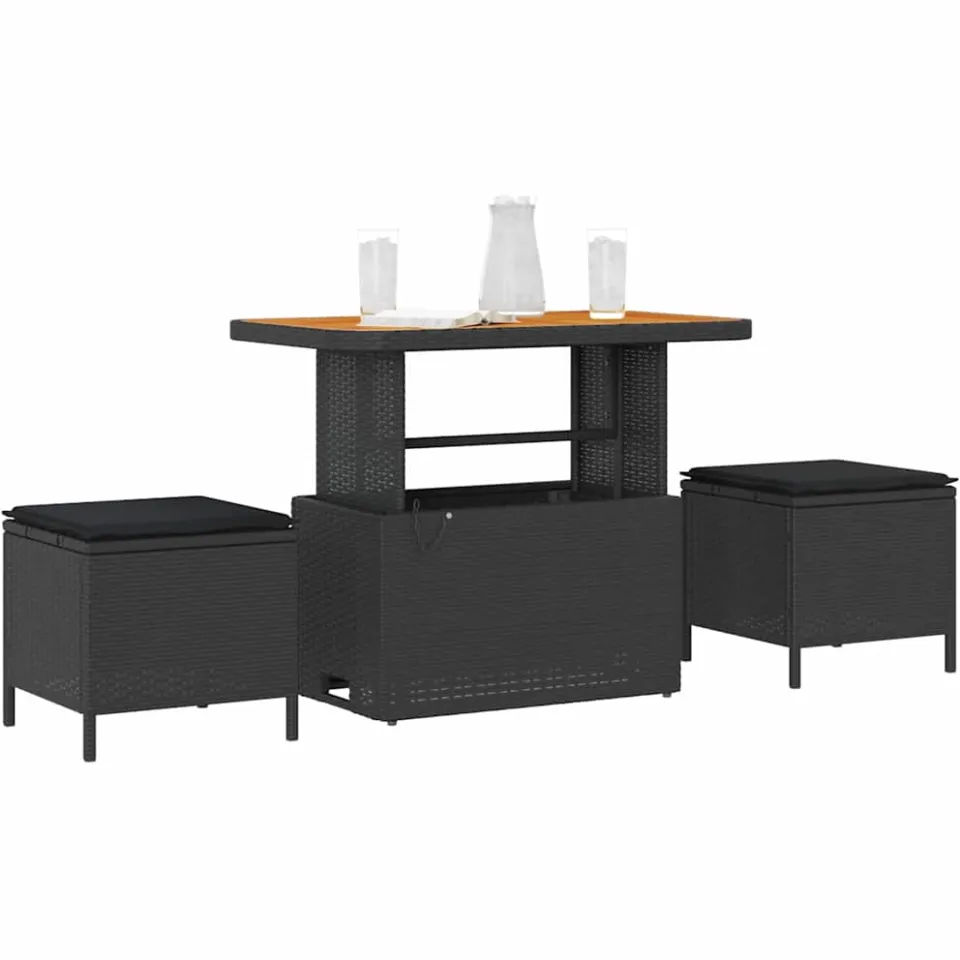 vidaXL Tuin eettafelset 3 st Zwart poly rattan