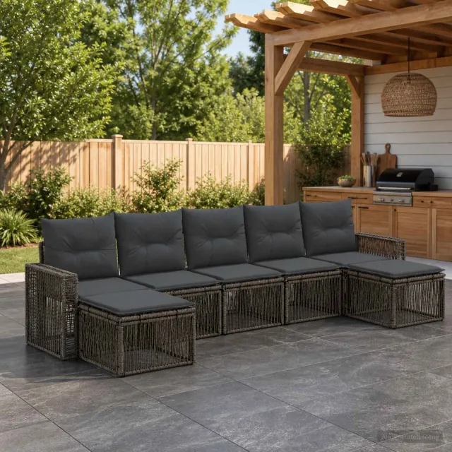 vidaXL Tuinbankenset 7 st 7-zits Grijs en Donkergrijs poly rattan, foto 2